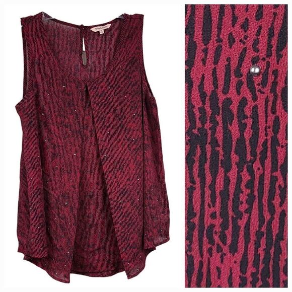 Juicy Couture Pleated Scoop Neck Flyaway Sleeveless Shell Blouse Dressy Tank Top - Picture 1 of 9